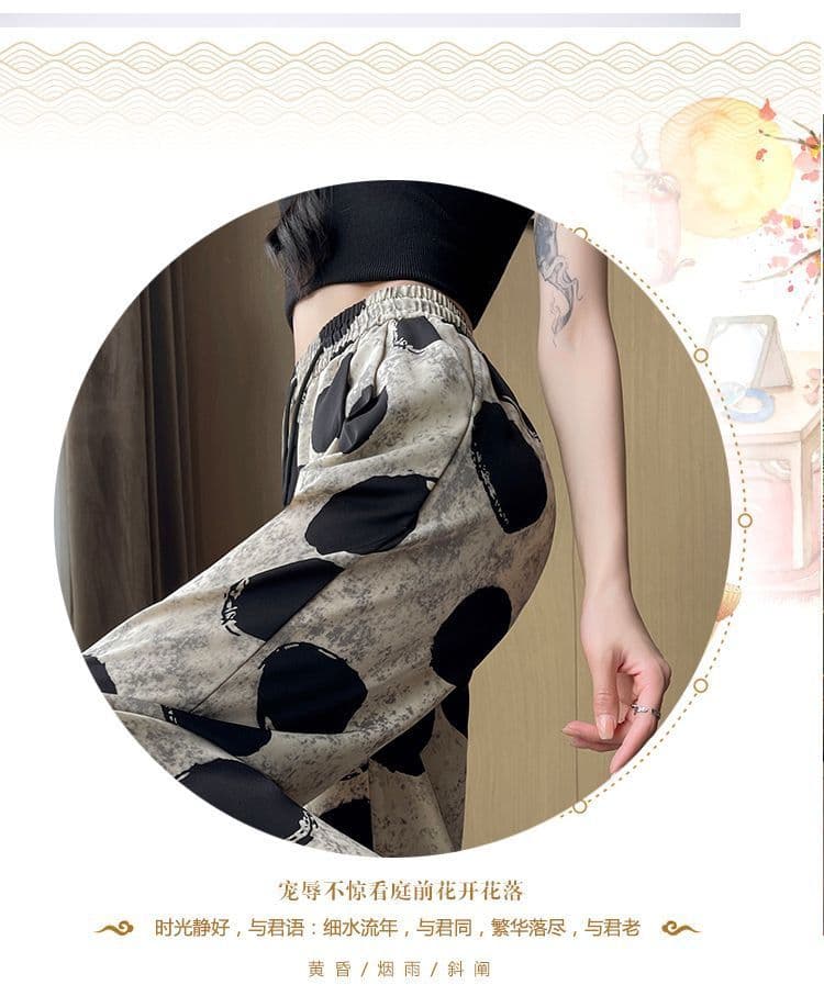 있음 선적 캐주얼 패션 레트로 도트 무늬 와이드 레그 팬츠 새로운 디자인 센스 루즈핏 다용도 슬림해 보이는 캐주얼 바지 여성 상세 이미지 3