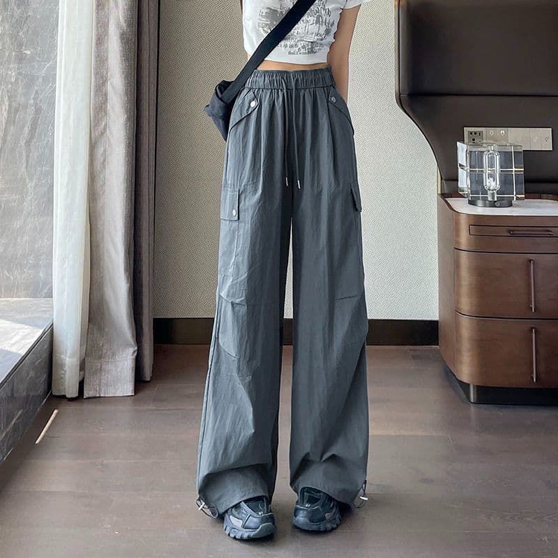 있음 선적 한국 스타일 워크웨어 팬츠 여성 의류 가을 새로운 얇은 스타일 루즈핏 슬림해 보이는 하이웨이스트 스트레이트 캐주얼 운동 바지 이미지 2
