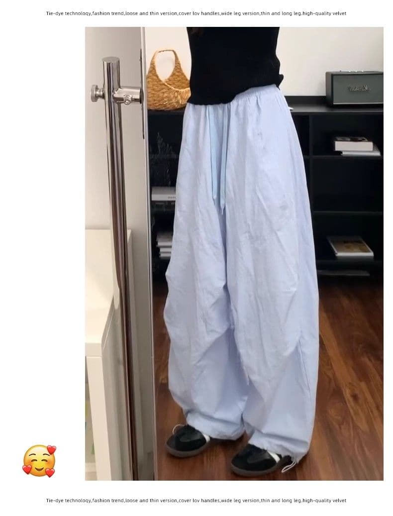 원본 3 차원 허리 황색 스트라이프 자수 워크웨어 팬츠 여성 가을 얇은 스타일 루즈핏 캐주얼 와이드 레그 팬츠 어린이 이미지 2
