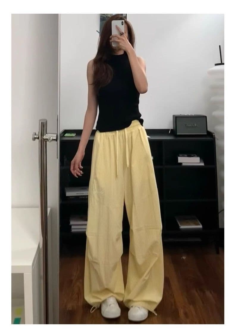 원본 3 차원 허리 황색 스트라이프 자수 워크웨어 팬츠 여성 가을 얇은 스타일 루즈핏 캐주얼 와이드 레그 팬츠 어린이 상세 이미지 20