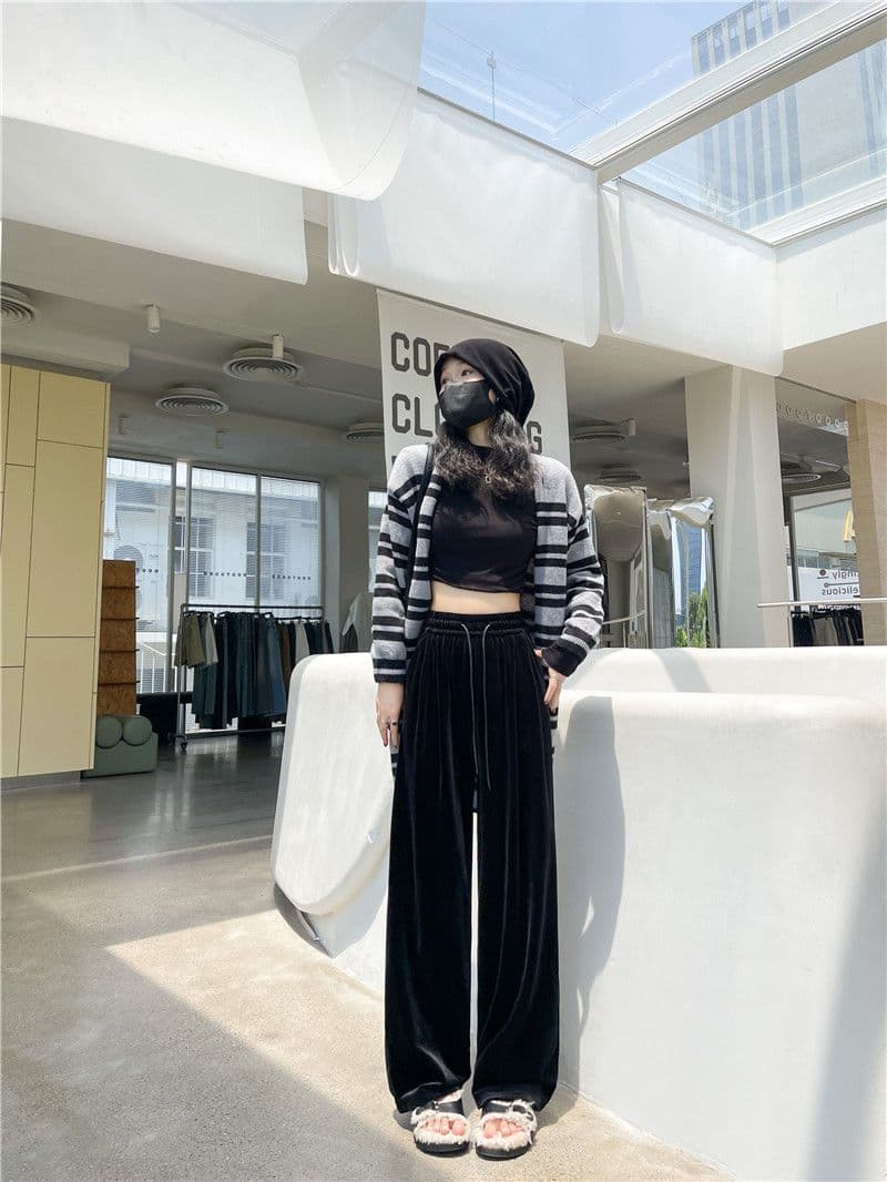 있음 선적 금사 벨벳 와이드 레깅스 바지 가을 새로운 느긋한 도루 가을 센스 슬림해 보이는 다용도 바닥 청소 벨벳 바지 상세 이미지 3