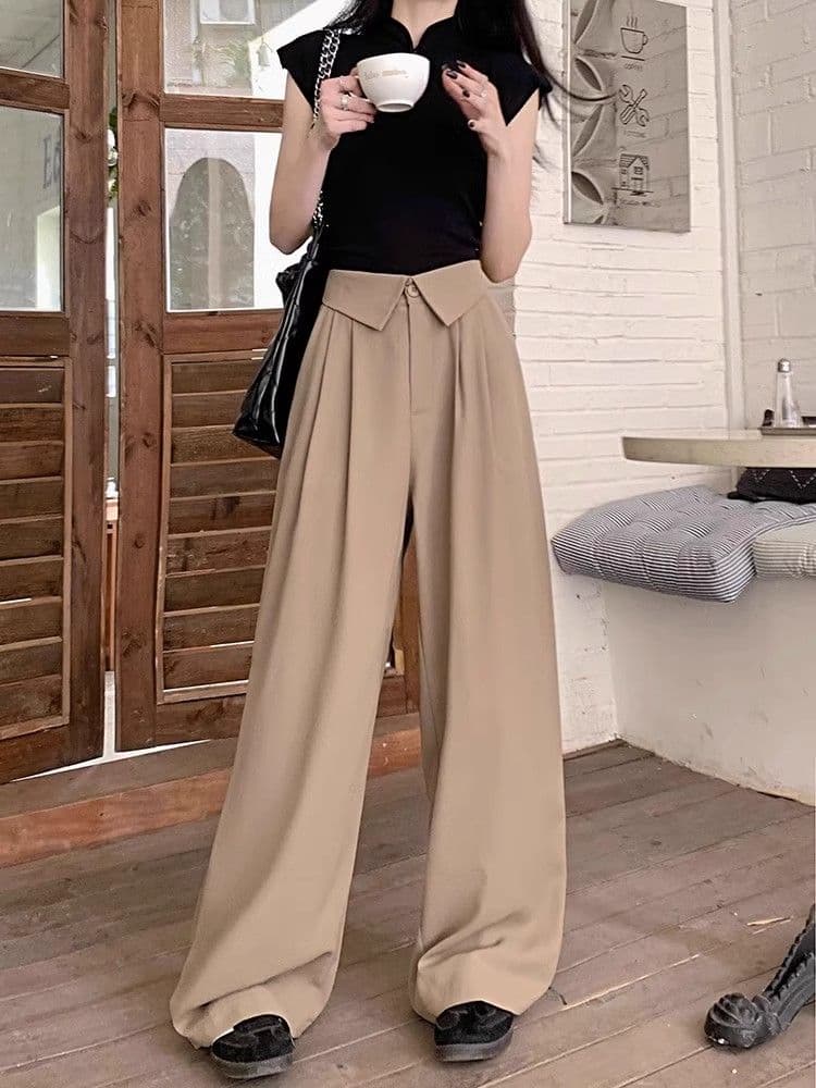 있음 선적 루즈핏 정장 스트레이트 팬츠 여성 가을 다용도 캐주얼 바지 바닥 청소 바지 디자인 센스 하이웨이스트 와이드 레그 팬츠