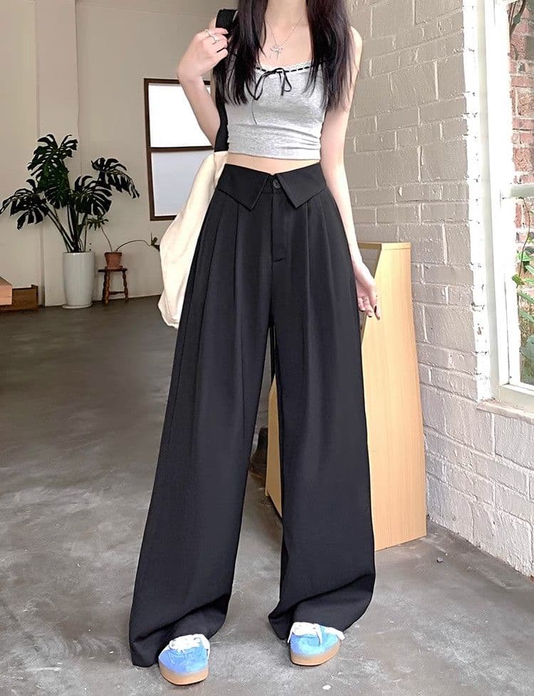있음 선적 루즈핏 정장 스트레이트 팬츠 여성 가을 다용도 캐주얼 바지 바닥 청소 바지 디자인 센스 하이웨이스트 와이드 레그 팬츠 상세 이미지 16