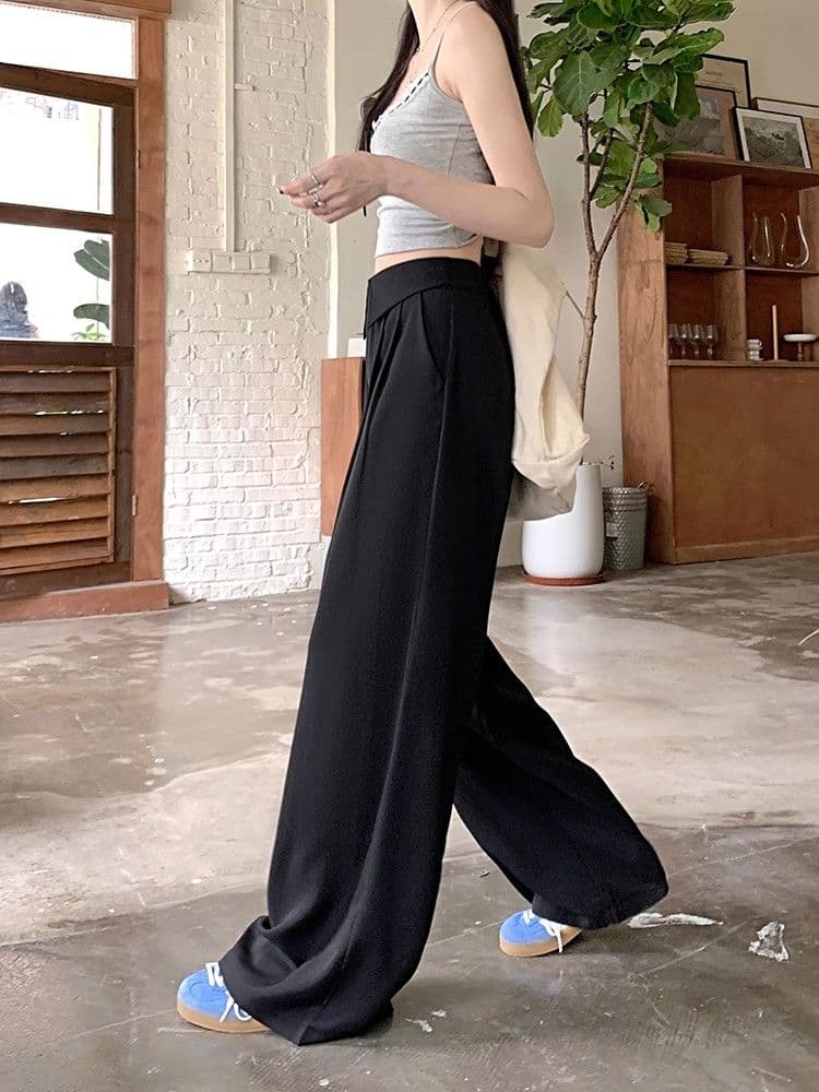 있음 선적 루즈핏 정장 스트레이트 팬츠 여성 가을 다용도 캐주얼 바지 바닥 청소 바지 디자인 센스 하이웨이스트 와이드 레그 팬츠 상세 이미지 19