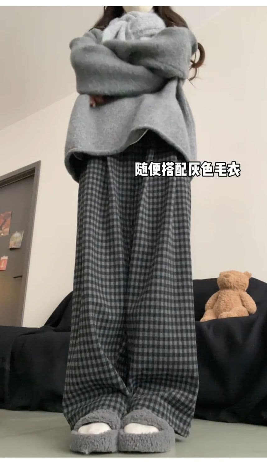 있음 선적 한 부서 느슨함 센스 야마모토 바지 여성 가을 새로운 슬림해 보이는 하이웨이스트 모직 캐주얼 도루 센스 체크무늬 바지 상세 이미지 9