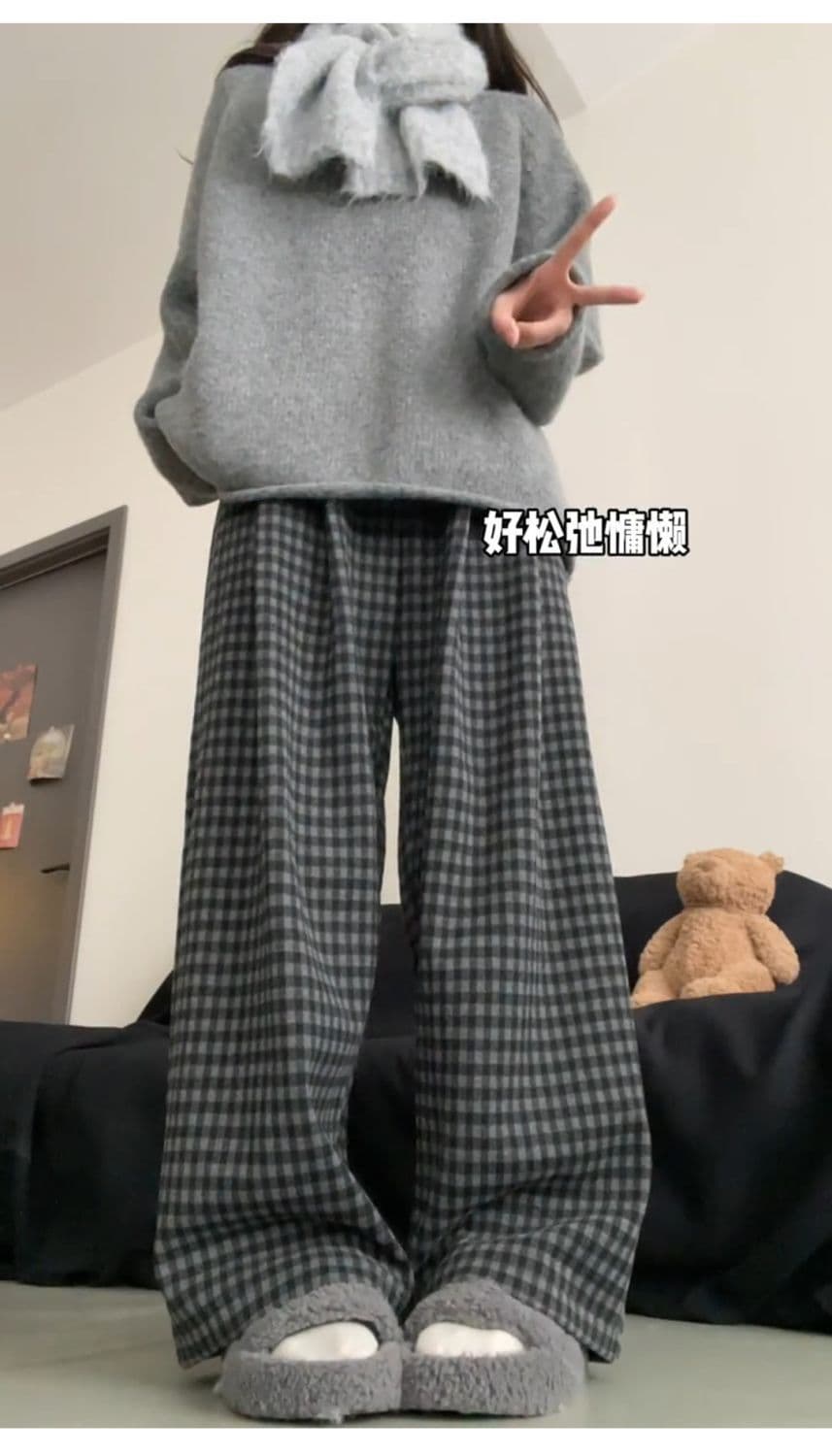 있음 선적 한 부서 느슨함 센스 야마모토 바지 여성 가을 새로운 슬림해 보이는 하이웨이스트 모직 캐주얼 도루 센스 체크무늬 바지 상세 이미지 11