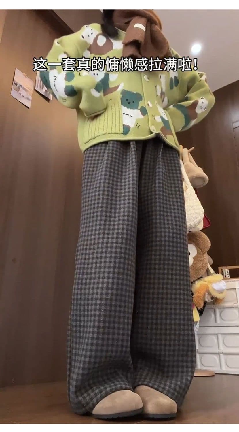 있음 선적 한 부서 느슨함 센스 야마모토 바지 여성 가을 새로운 슬림해 보이는 하이웨이스트 모직 캐주얼 도루 센스 체크무늬 바지 상세 이미지 12