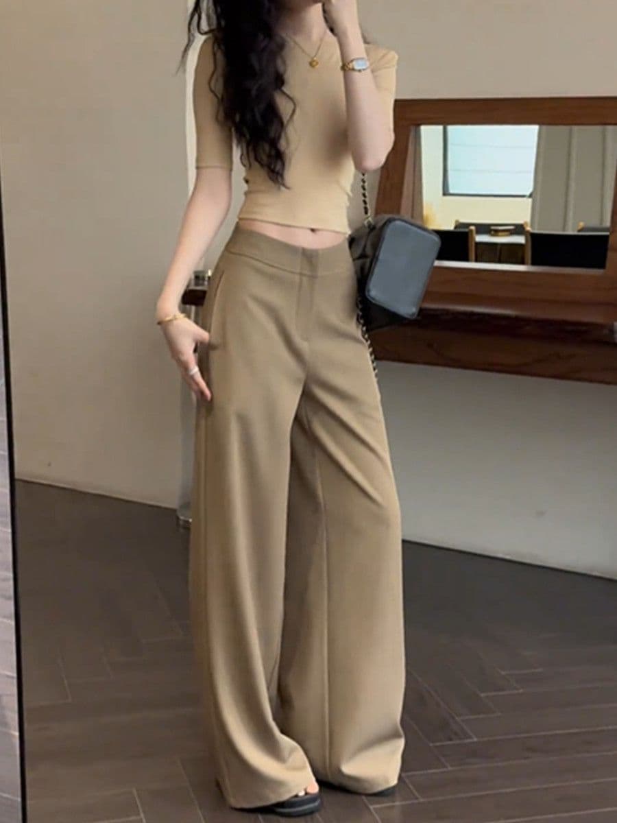 있음 선적 오래된 돈 바람 정장 바지 슬림해 보이는 다용도 캐주얼 긴 바지 디자인 여름 새로운 레트로 루즈핏 아주 긴 상세 이미지 12
