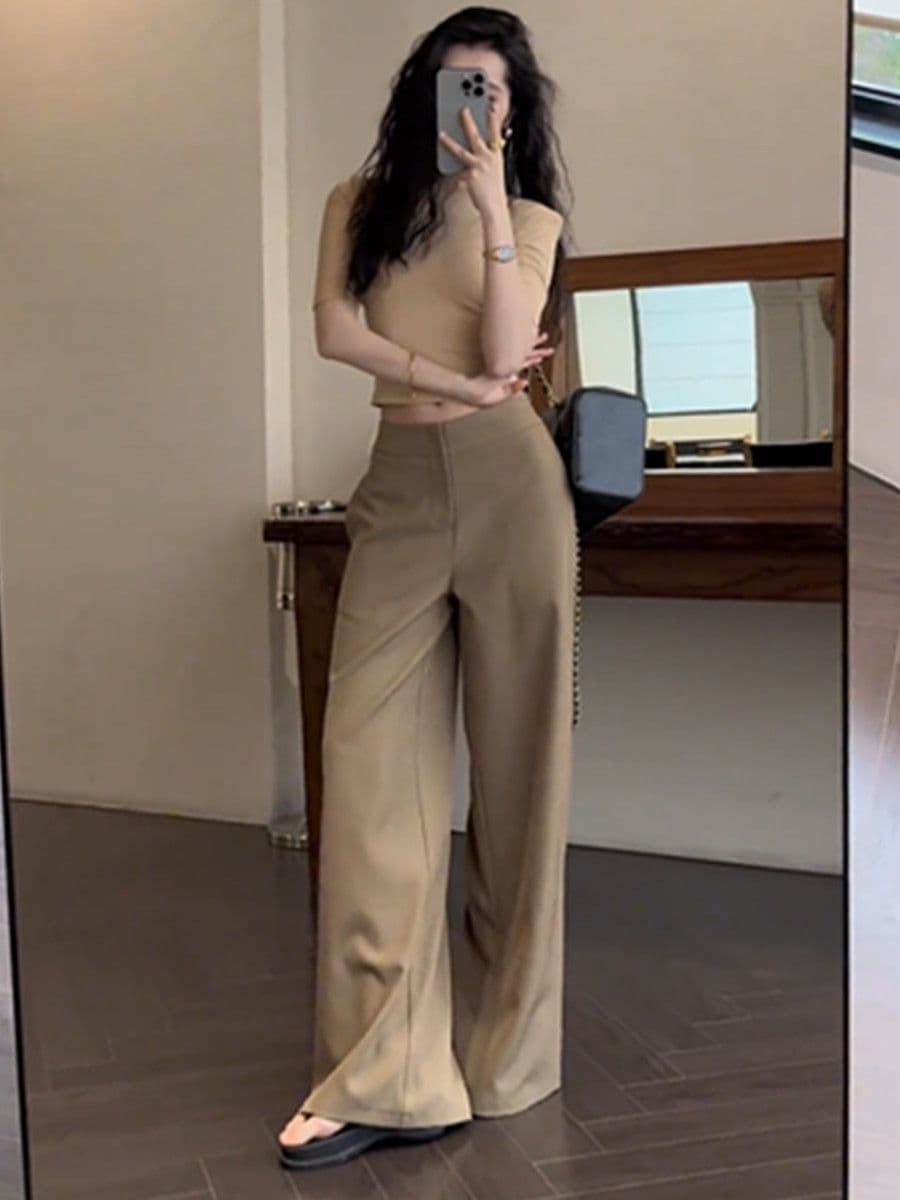 있음 선적 오래된 돈 바람 정장 바지 슬림해 보이는 다용도 캐주얼 긴 바지 디자인 여름 새로운 레트로 루즈핏 아주 긴 상세 이미지 13