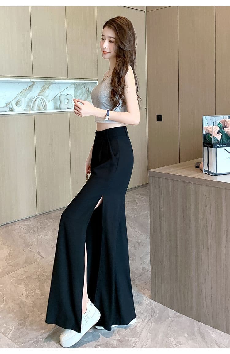 있음 선적 트임 도루 센스 디자인 센스 와이드 레깅스 바지 캐주얼 바지 긴 바지 여름 얇은 스타일 새로운 다용도 바지 상세 이미지 27