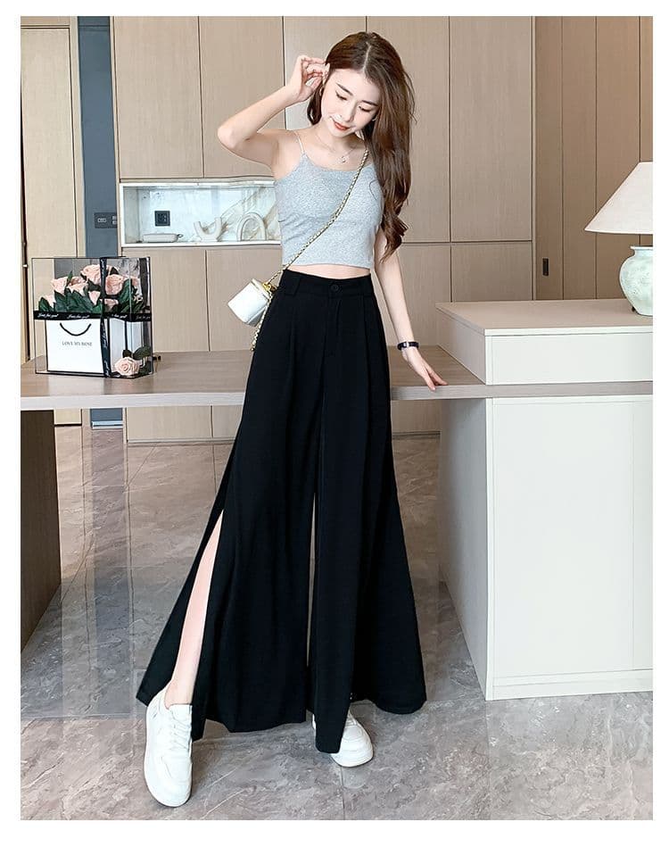 있음 선적 트임 도루 센스 디자인 센스 와이드 레깅스 바지 캐주얼 바지 긴 바지 여름 얇은 스타일 새로운 다용도 바지 상세 이미지 28