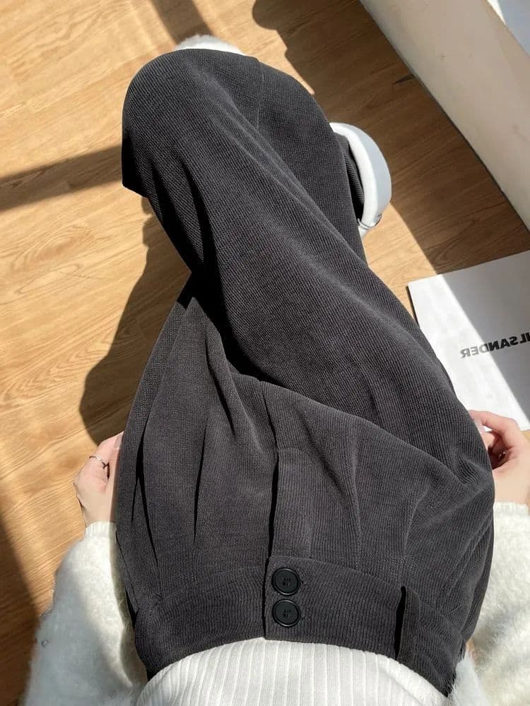 있음 선적 검정색 와이드 레그 팬츠 아이들 가을 새로운 루즈핏 스트레이트 코듀로이 작은 키 도루 센스 정장 바지 상세 이미지 15