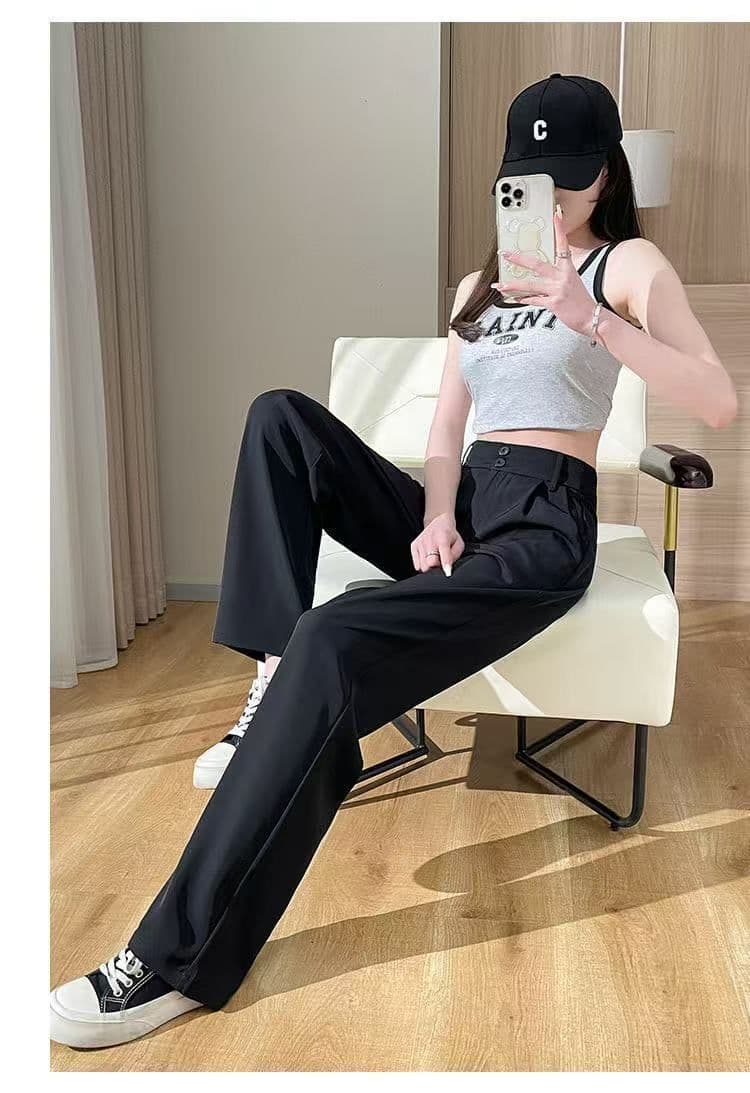 있음 선적 원본 가을 새로운 하이웨이스트 얼음 실크 와이드 레그 팬츠 슬림해 보이는 속도 건조한 복부 수축 패션 품격 슬랙스 상세 이미지 12