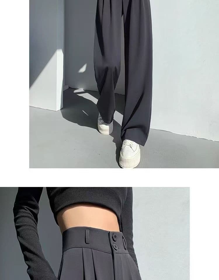 있음 선적 원본 가을 새로운 하이웨이스트 얼음 실크 와이드 레그 팬츠 슬림해 보이는 속도 건조한 복부 수축 패션 품격 슬랙스 상세 이미지 25