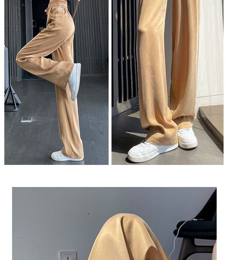 있음 선적 아세트산 와이드 레깅스 바지 여름 얇은 스타일 새틴 하이웨이스트 도루 센스 캐주얼 바지 얼음 실크 스트레이트 다용도 바지 상세 이미지 24