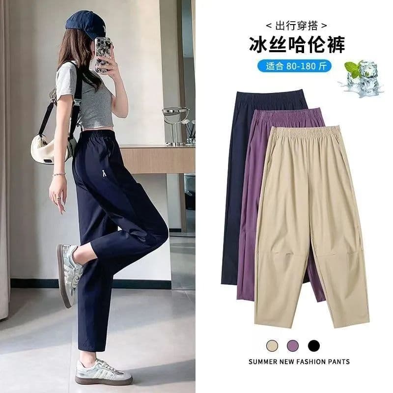 있음 선적 가을 차가운 센스 얼음 실크 속도 말라 죽다 가스 운동 바지 여성 캐주얼 바지 루즈핏 하렘 바지 빅 사이즈 바지 상세 이미지 12