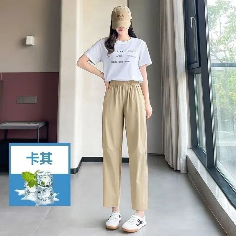 있음 선적 가을 차가운 센스 얼음 실크 속도 말라 죽다 가스 운동 바지 여성 캐주얼 바지 루즈핏 하렘 바지 빅 사이즈 바지 상세 이미지 14