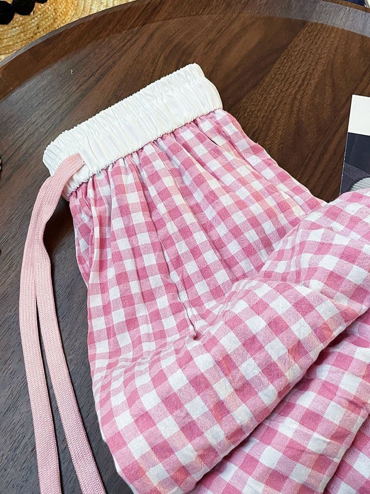 있음 선적 빅 사이즈 300 근 여름 얇은 스타일 체크무늬 바지 여성 새로운 레트로 패션 루즈핏 슬림해 보이는 캐주얼 바지 상세 이미지 21