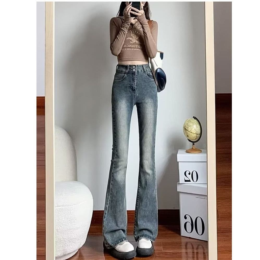 블랙 회색 넓은 다리 청바지 여성 가을 새로운 하이웨이스트 표지 넓적 다리 슬림해 보이는 루즈핏 도루 센스 바닥 청소 스트레이트