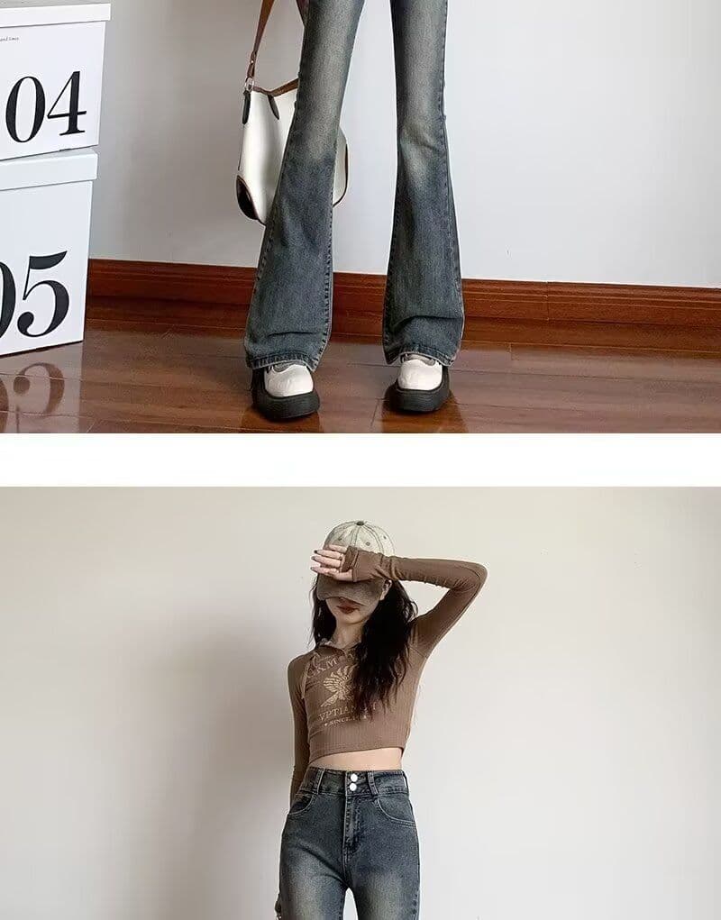블랙 회색 넓은 다리 청바지 여성 가을 새로운 하이웨이스트 표지 넓적 다리 슬림해 보이는 루즈핏 도루 센스 바닥 청소 스트레이트 상세 이미지 12