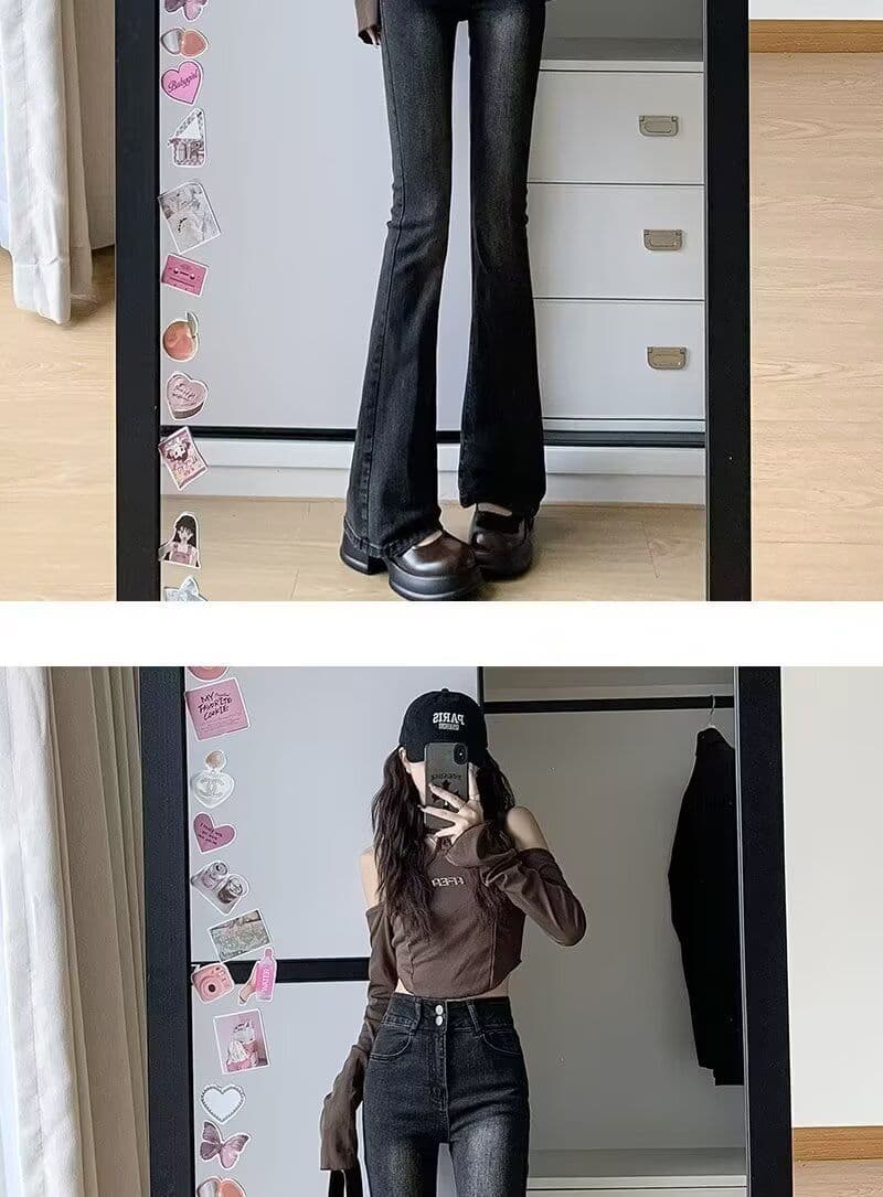 블랙 회색 넓은 다리 청바지 여성 가을 새로운 하이웨이스트 표지 넓적 다리 슬림해 보이는 루즈핏 도루 센스 바닥 청소 스트레이트 상세 이미지 15