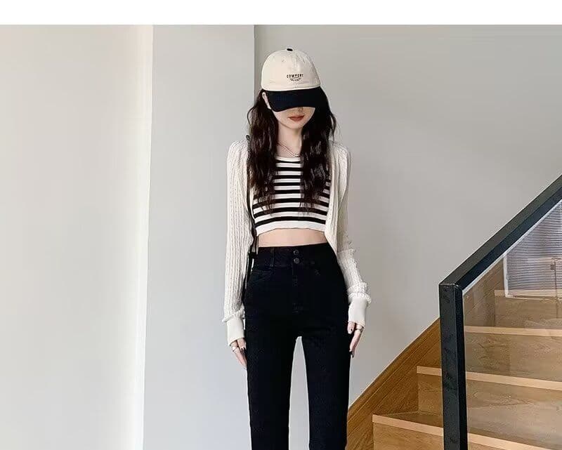 블랙 회색 넓은 다리 청바지 여성 가을 새로운 하이웨이스트 표지 넓적 다리 슬림해 보이는 루즈핏 도루 센스 바닥 청소 스트레이트 상세 이미지 18