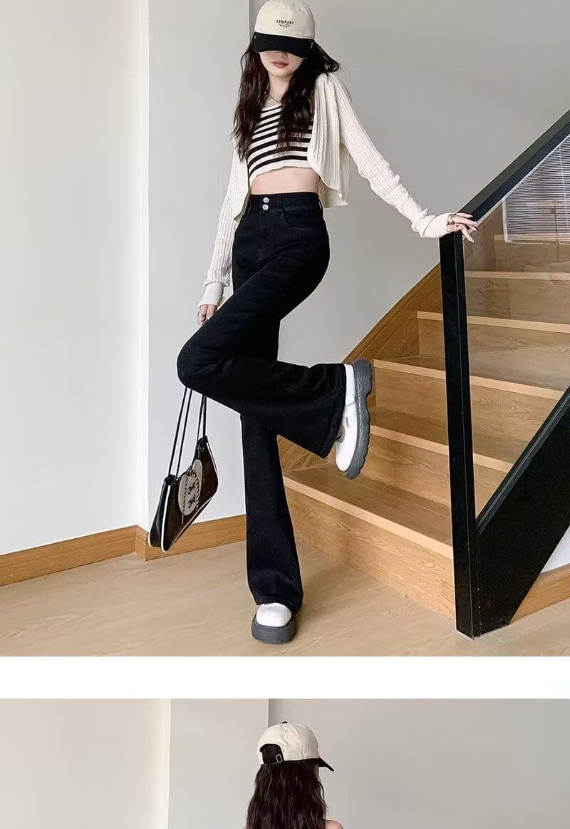 블랙 회색 넓은 다리 청바지 여성 가을 새로운 하이웨이스트 표지 넓적 다리 슬림해 보이는 루즈핏 도루 센스 바닥 청소 스트레이트 상세 이미지 20