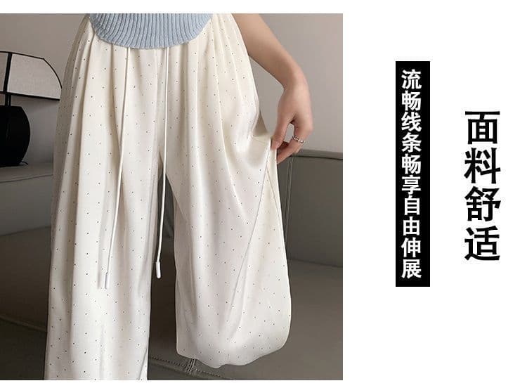 있음 선적 얼음 실크 아세트산 새로운 와이드 레깅스 바지 여름 하이웨이스트 새틴 밴딩 도루 센스 캐주얼 루즈핏 바닥 청소 바지 상세 이미지 5