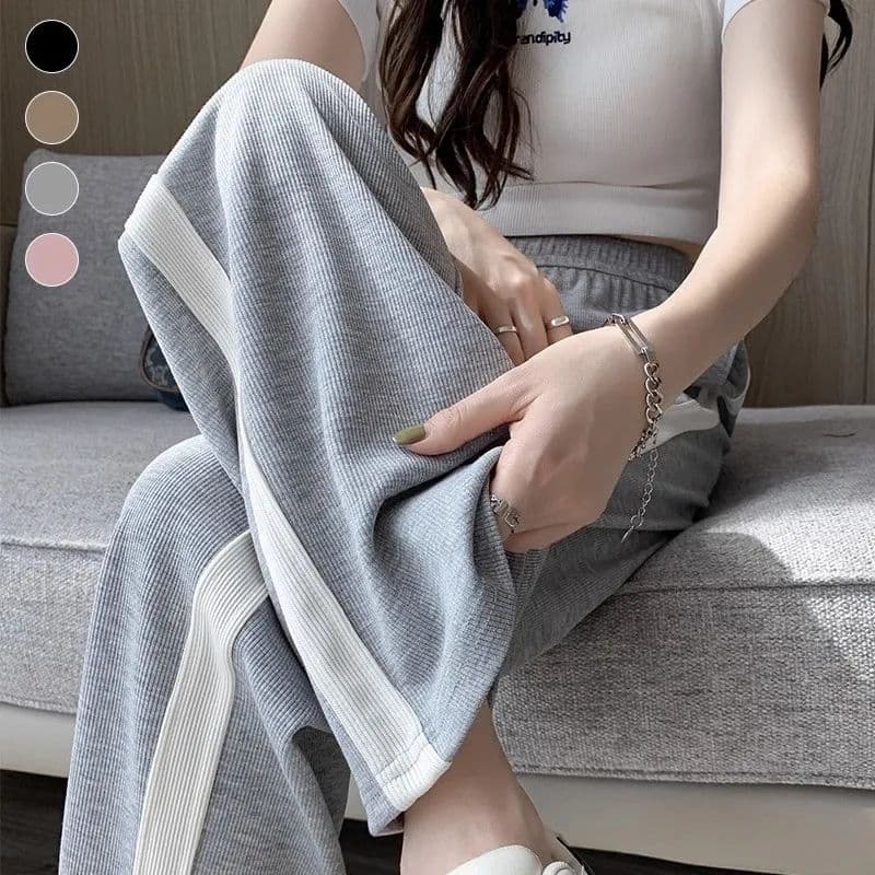 있음 선적 여름 얇은 스타일 캐주얼 흰색 가장자리 와이드 레깅스 바지 하이웨이스트 스트레이트 좁은 에디션 표지 넓적 다리 운동 바지