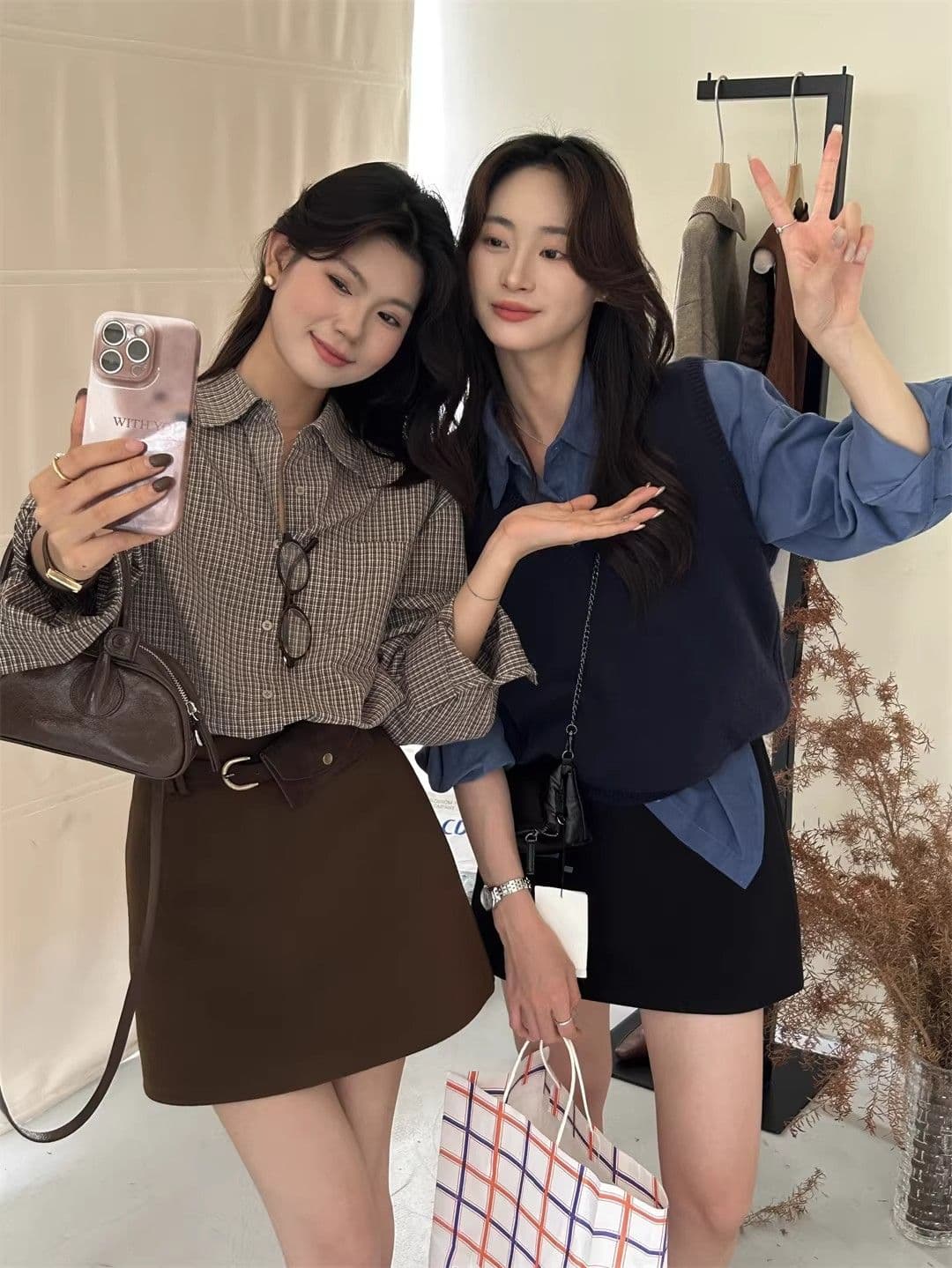 있음 선적 원본 새로운 디자인 센스 긴팔 체크무늬 셔츠 항구 바람 세련된 센스 루즈핏 POLO 칼라 맨위 여성 상세 이미지 6