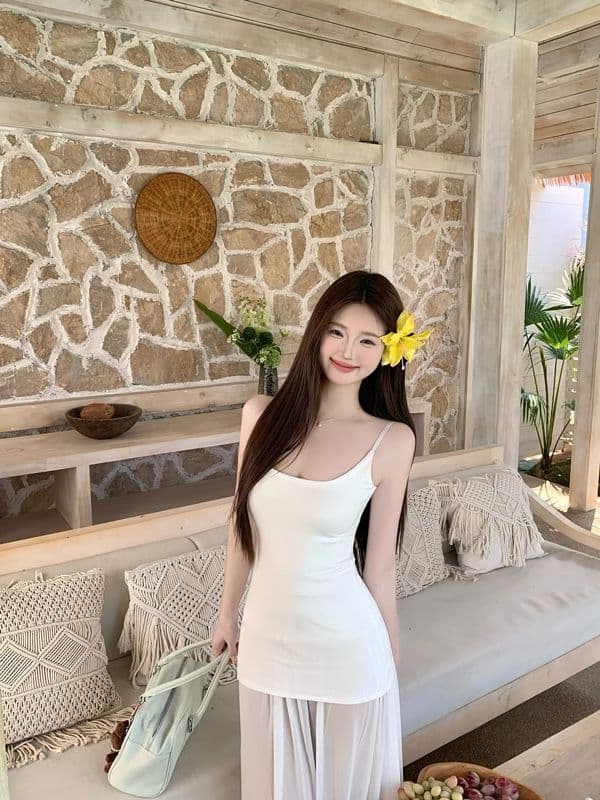 있음 선적 망사 패치워크 니트 슬립 여성 드레스 여름 몸매 가꾸기 휴가 치마 허리 수축 한 마디 롱 스커트 상세 이미지 5