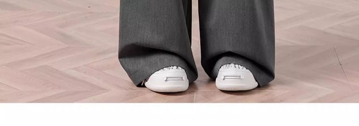 있음 선적 가을 새로운 회색 정장 루즈핏 넓은 다리 바닥 청소 바지 하이웨이스트 도루 가을 센스 슬림해 보이는 캐주얼 레이스 측면 상세 이미지 5