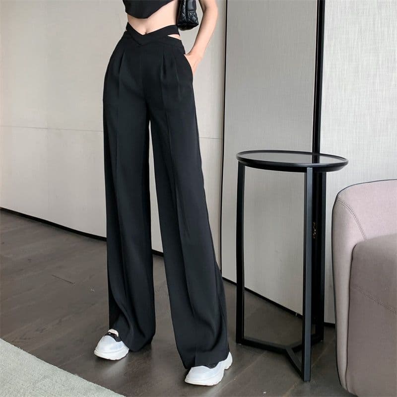 있음 선적 검정색 넓은 다리 정장 캐주얼 바지 여성 2026 새로운 가을 바닥 청소 긴 바지 하이웨이스트 루즈핏 도루 센스 이미지 4