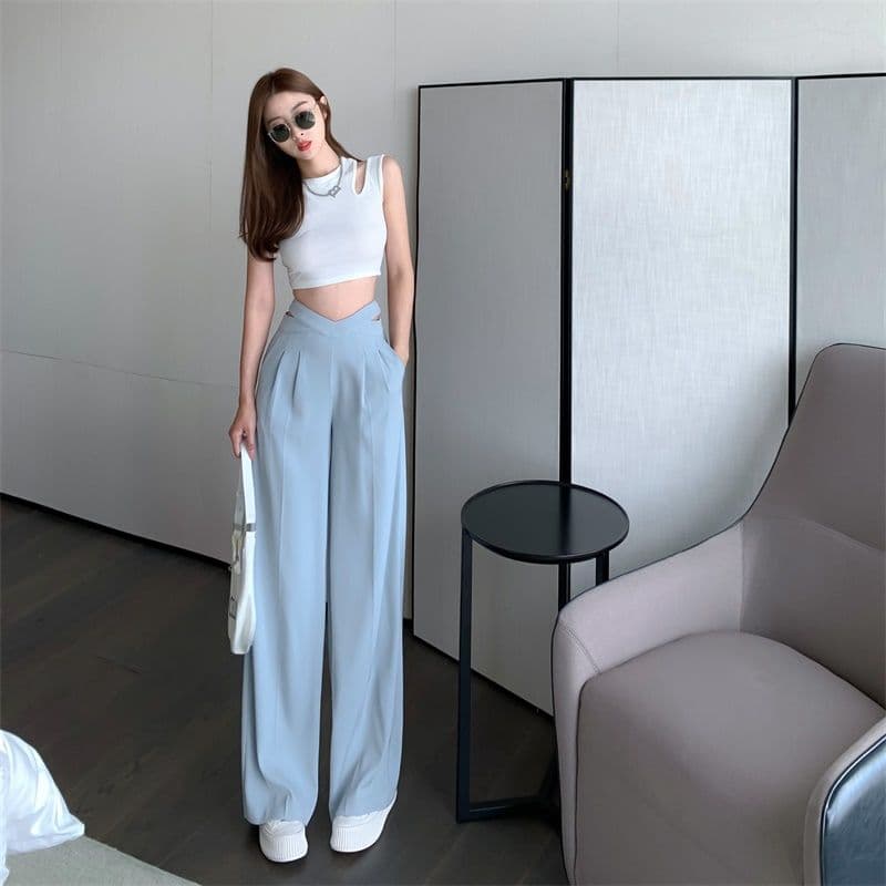있음 선적 검정색 넓은 다리 정장 캐주얼 바지 여성 2026 새로운 가을 바닥 청소 긴 바지 하이웨이스트 루즈핏 도루 센스 상세 이미지 6