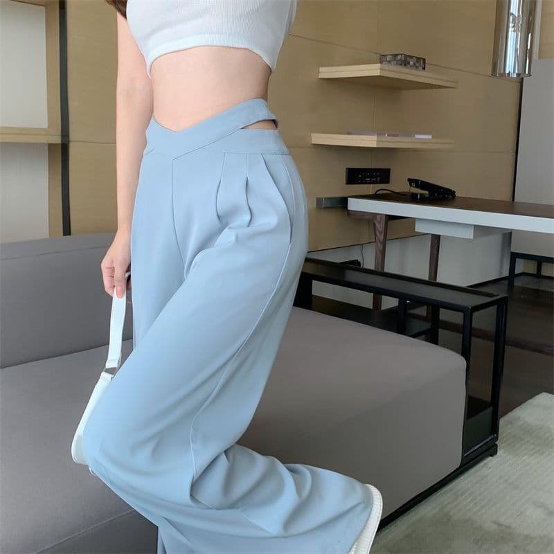 있음 선적 검정색 넓은 다리 정장 캐주얼 바지 여성 2026 새로운 가을 바닥 청소 긴 바지 하이웨이스트 루즈핏 도루 센스 상세 이미지 7
