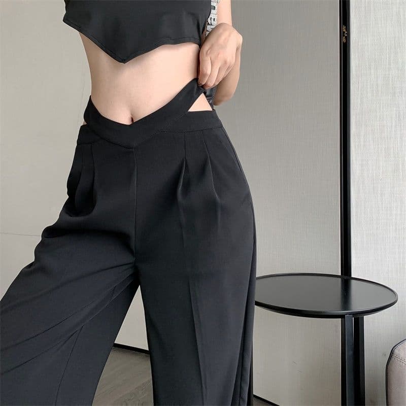 있음 선적 검정색 넓은 다리 정장 캐주얼 바지 여성 2026 새로운 가을 바닥 청소 긴 바지 하이웨이스트 루즈핏 도루 센스 상세 이미지 14