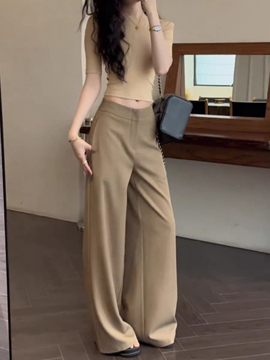 오래된 돈 바람 캐주얼 품격 정장 와이드 레깅스 바지 가을 다용도 몸매 가꾸기 슬림해 보이는 도루 센스 스트레이트 부츠컷 롱 바지 상세 이미지 5