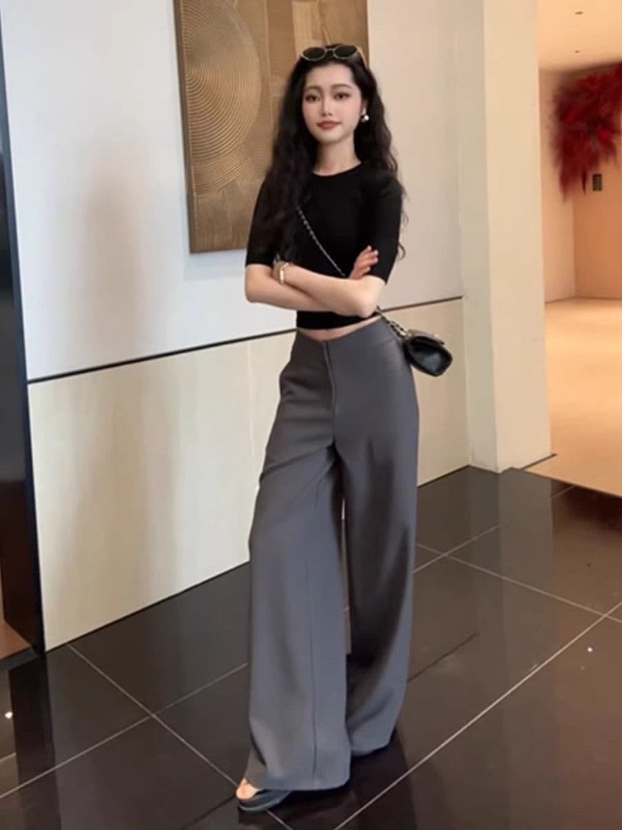 오래된 돈 바람 캐주얼 품격 정장 와이드 레깅스 바지 가을 다용도 몸매 가꾸기 슬림해 보이는 도루 센스 스트레이트 부츠컷 롱 바지 상세 이미지 8