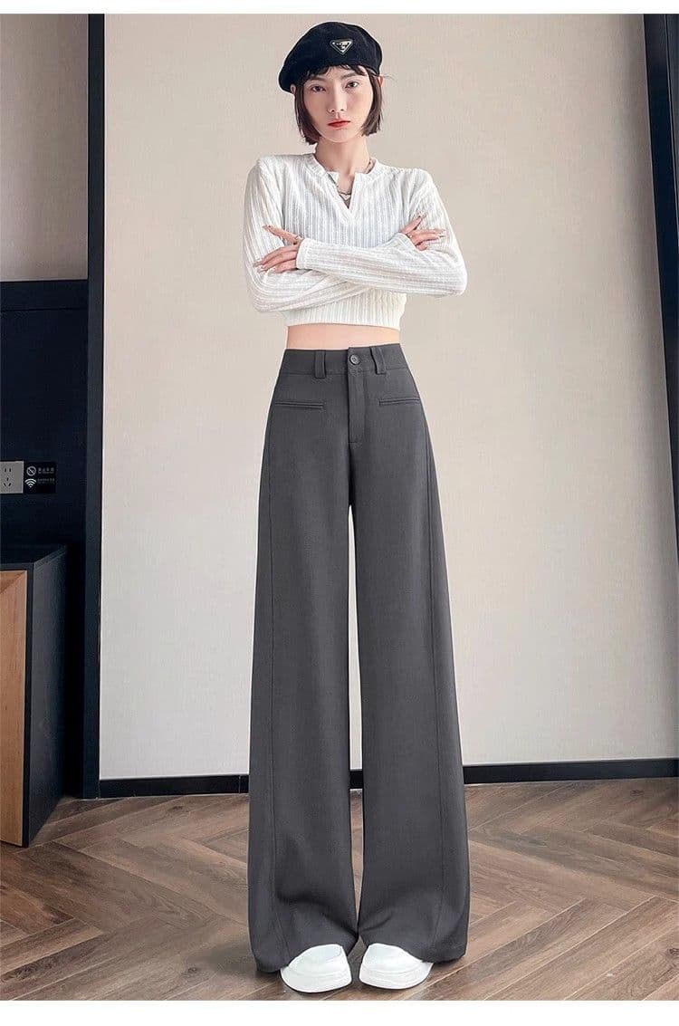 있음 선적 베이지 색 정장 바지 여성 가을 2026 새로운 고급 센스 도루 센스 루즈핏 좁은 에디션 와이드 레그 팬츠 어린이 상세 이미지 27