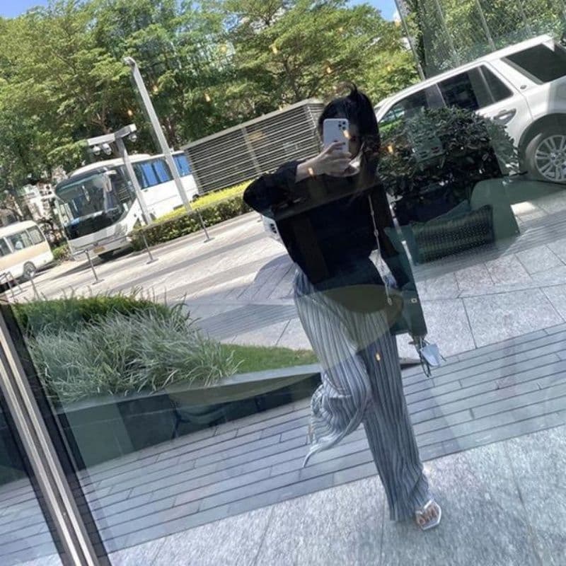 있음 선적 빅 사이즈 회색 플리츠 와이드 레그 팬츠 새로운 하이웨이스트 도루 센스 바닥 청소 바지 루즈핏 느긋한 바람 캐주얼 바지 이미지 4