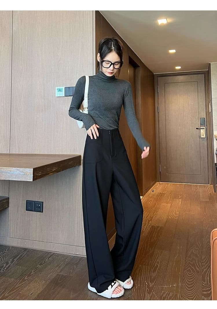 있음 선적 와이드 레깅스 바지 여름 하이웨이스트 도루 센스 고급 센스 정장 바지 캐주얼 바닥 청소 좁은 에디션 슬림해 보이는 스트레이트 팬츠 상세 이미지 10
