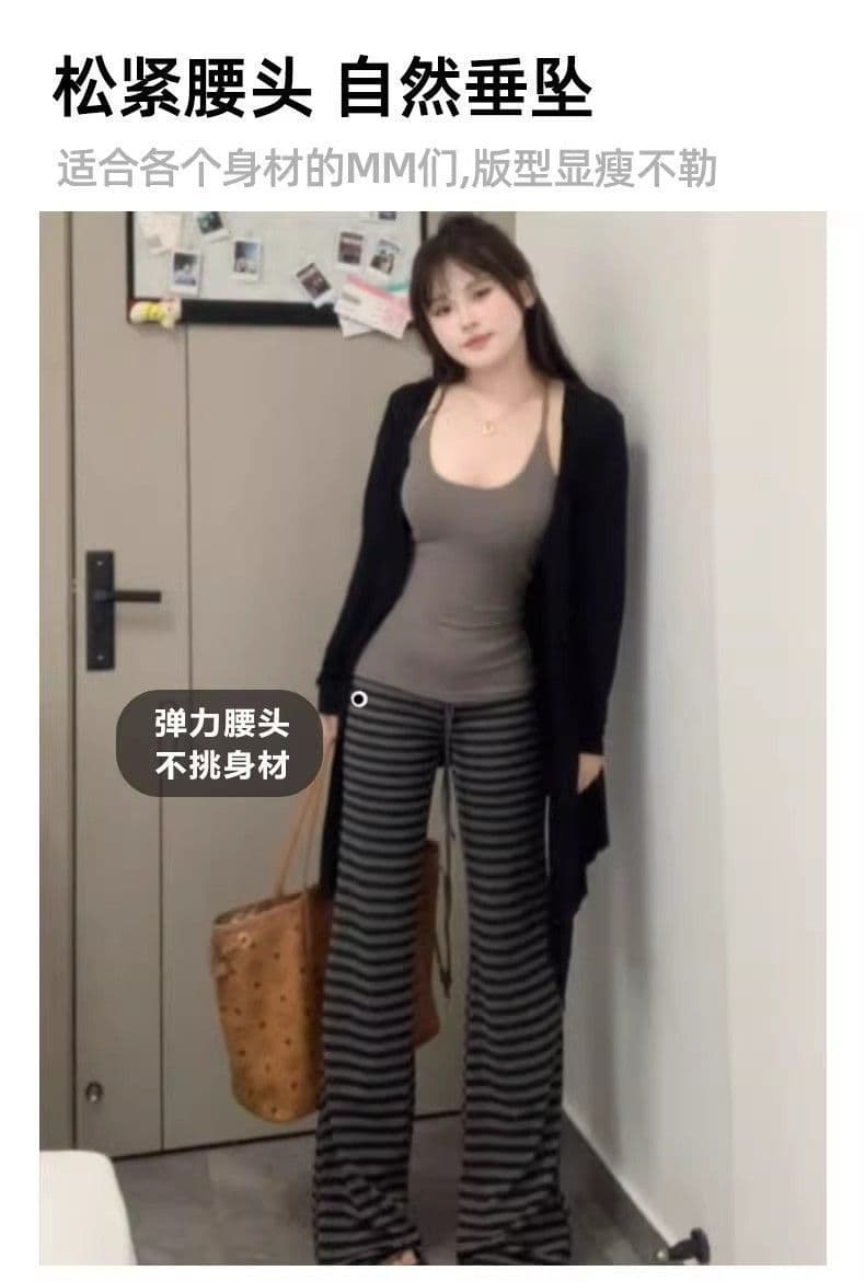 있음 선적 슬림해 보이는 신축성 하이웨이스트 스트라이프 부츠컷 범프 바지 여성 레저 긴 바지 가을 새로운 한국 스타일 다용도 상세 이미지 4