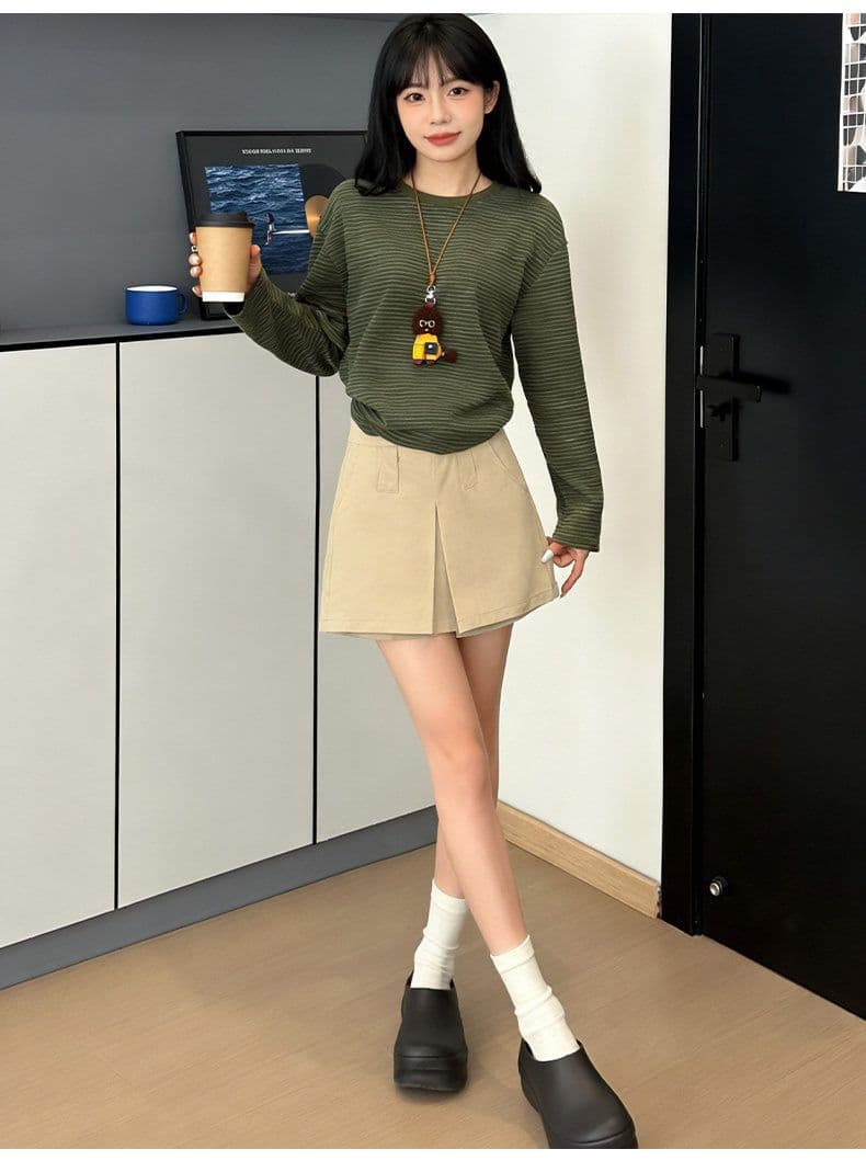 카키 색 아메리칸 타이트 스커트 워크웨어 치마바지 여성 2026 여름 새로운 하이웨이스트 슬림해 보이는 작은 키 운동 반바지 상세 이미지 17