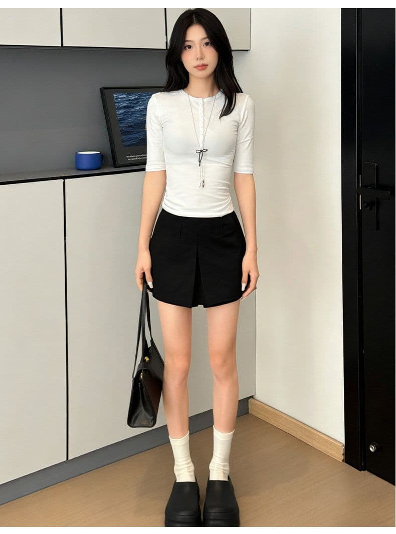 카키 색 아메리칸 타이트 스커트 워크웨어 치마바지 여성 2026 여름 새로운 하이웨이스트 슬림해 보이는 작은 키 운동 반바지 상세 이미지 20