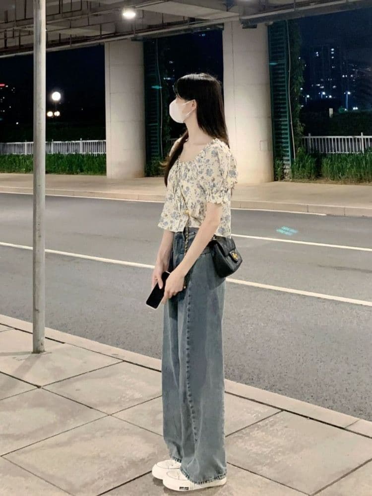 있음 선적 레트로 높음 거리 하이웨이스트 넓은 다리 청바지 여성 루즈핏 스트레이트 슬림해 보이는 느긋한 도루 센스 바닥 청소 바지 상세 이미지 3