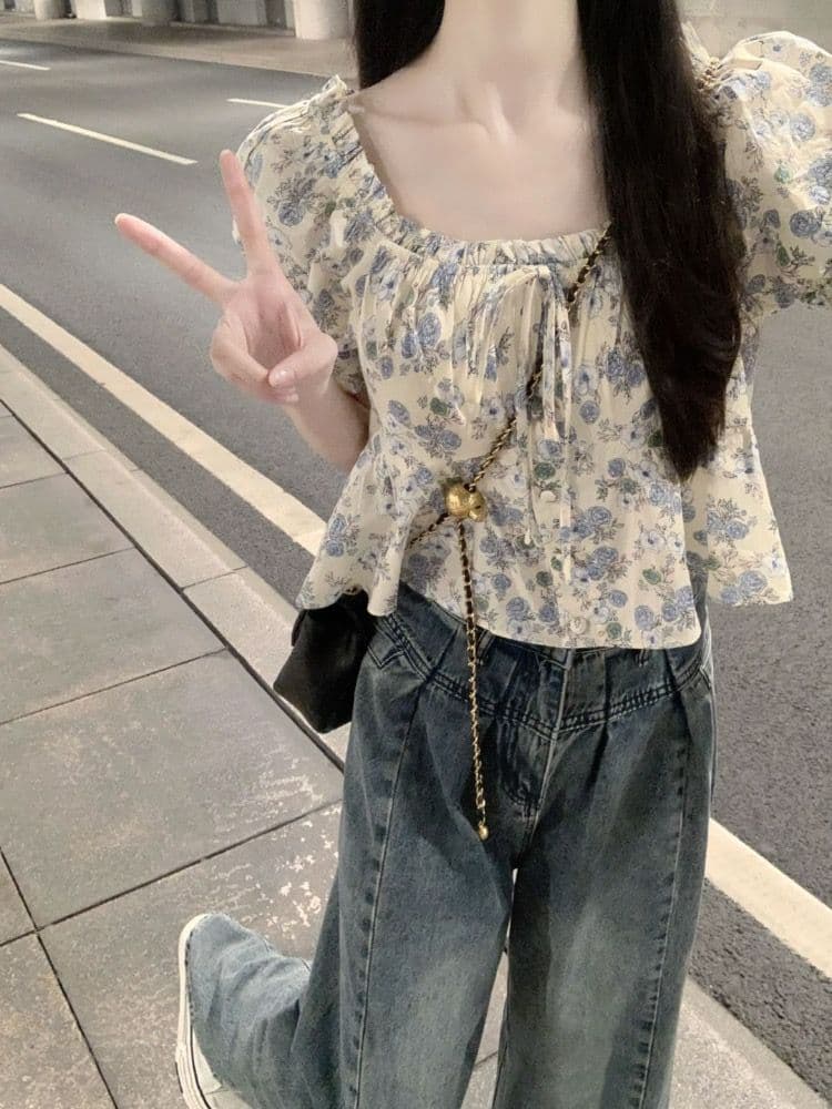 있음 선적 레트로 높음 거리 하이웨이스트 넓은 다리 청바지 여성 루즈핏 스트레이트 슬림해 보이는 느긋한 도루 센스 바닥 청소 바지 상세 이미지 7