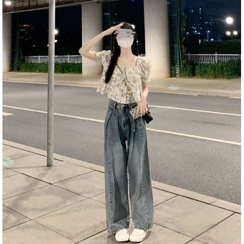 있음 선적 레트로 높음 거리 하이웨이스트 넓은 다리 청바지 여성 루즈핏 스트레이트 슬림해 보이는 느긋한 도루 센스 바닥 청소 바지 상세 이미지 8
