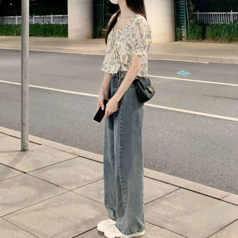 있음 선적 레트로 높음 거리 하이웨이스트 넓은 다리 청바지 여성 루즈핏 스트레이트 슬림해 보이는 느긋한 도루 센스 바닥 청소 바지 상세 이미지 13