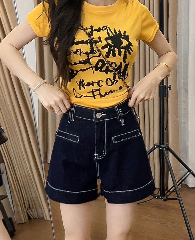 있음 밖으로 여름 새로운 스트레이트 데님 반바지 여성 한국 스타일 하이웨이스트 다용도 한 마디 루즈핏 슬림해 보이는 넓은 다리 뜨거운 바지 상세 이미지 10