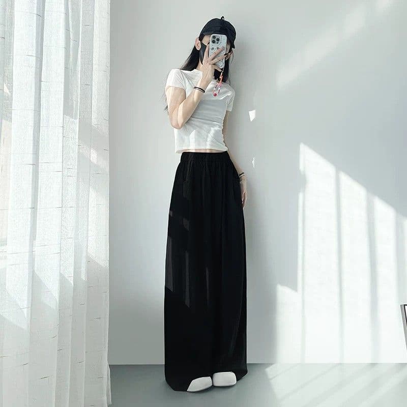 3 차원 허리 머리 얼음 실크 우유 푸 야마모토 바지 여성 여름 화이트 불 투수 빅 사이즈 지방 mm 넓적 다리 와이드 다리 두꺼운 다리 바지 이미지 4